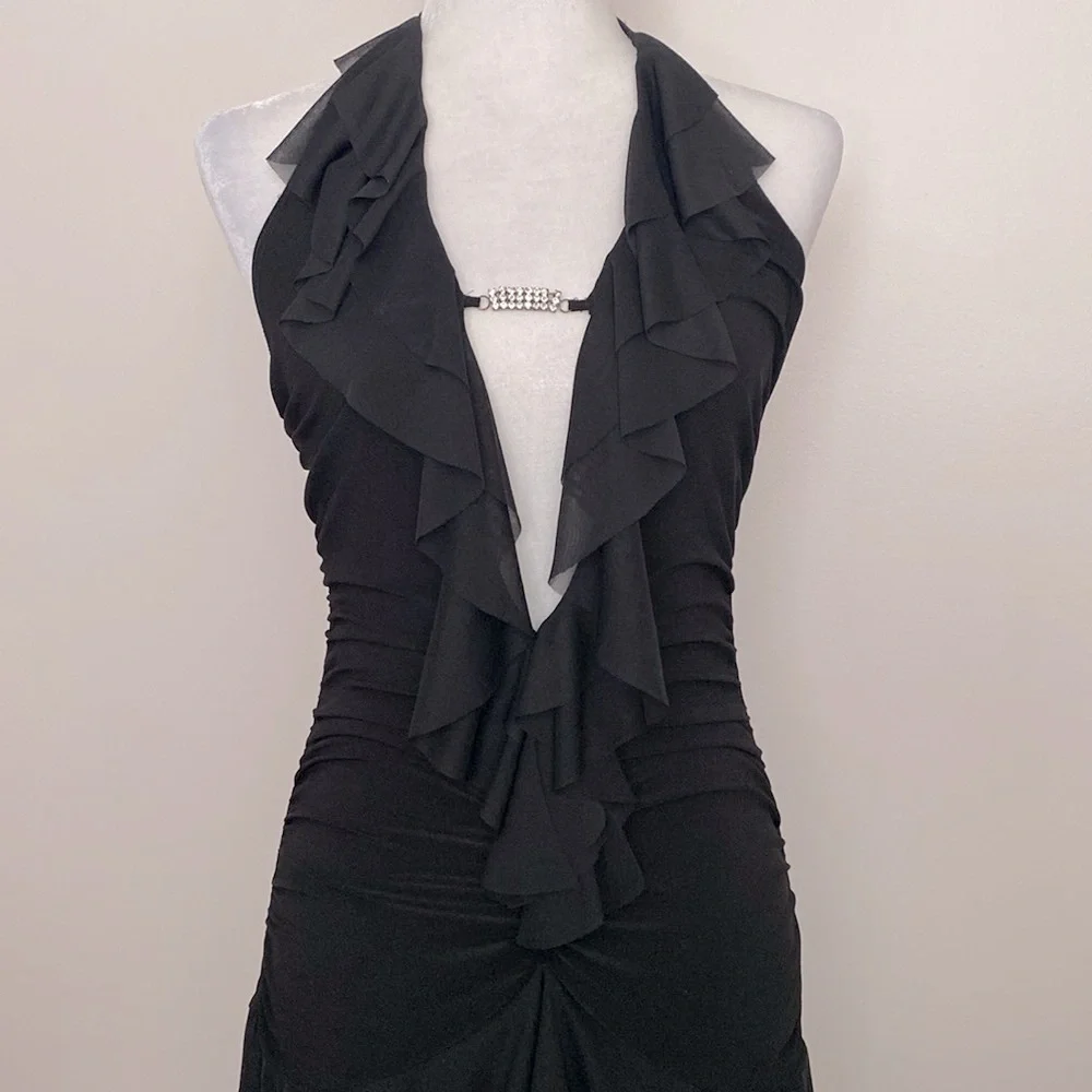 Vintage 90’s Venus black ruffle ruched bodycon mini dress - Picture 12 of 13